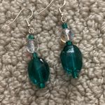 Emerald Green and Clear Drop Earrings Artisan Handmade Photo 1