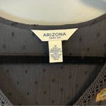 Arizona Jeans  Co Blouse Black Floral Embroidered V Neck Swiss Dot Boho Top M EUC Photo 2