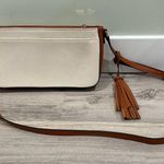 London Fog NEW  Evelyn Medium Crossbody Purse Bag Cream Canvas Tan Faux Leather Photo 2