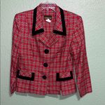Vintage Virgo Red and Black plaid Blazer Jacket with velvet trim and buttons Size 10 Photo 1