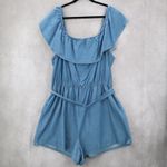 Derek Heart  Blue Denim Cotton Ruffle Belt Shorts Stretch Romper Jumpsuit Plus 2X Photo 1