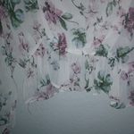 Olivaceous  S Soft Floral Pink Green on White Bubble Hem Top Photo 4