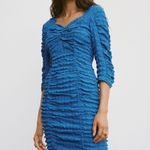 ZARA Blue Textured Midi Ruched Dress Photo 1