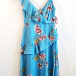 Avec Les Filles  Dress Blue Painterly Boutique Ruffle Georgette Midi Dress 2 NWT Photo 2