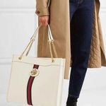 Gucci Ivory White Rajah Web-Striped Leather Tote Bag Photo 0