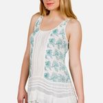 Anthropologie  Lilka Embroidered white & green tank size med petite Photo 1