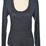 Cache Y2K Scoop Neck Rib Knit Beaded Metallic Sweater Black Photo 0