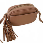 Jules Kae Crossbody Purse Bag Tassel Vegan Leather Tan Photo 0