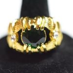 Source Unknown 750 Stamp Plated Emerald Green Center Crystal Side Rhinestones  Size 13.5 Ring Photo 1