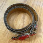 Printed Rhinestones Big Skull And Bones Buckle Red Belt Punk Goth 49” Photo 4