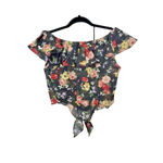 Frederick's of Hollywood Vintage Fredrick’s of Hollywood Floral Crop Tie Top Sheer Black Size Small USA Photo 4