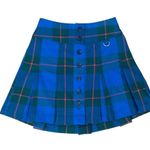 SO  Pleated Green/Blue Plaid Elastic Waist High Rise Buttoned Mini Skirt NWT Photo 4