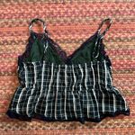 American Eagle  NAVY & GREEN PLAID LACE CAMI TOP Photo 4