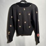 Herman Geist VTG Black Floral Embroidered Cardigan Sweater Dark Cottage Peter Pan Collar M Photo 1