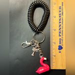 Flamingo Pink  Palm Tree Silver Tone Black Coil Wristlet Keychain New Photo 1