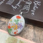 Vintage Floral Cameo Necklace 18” Stainless Steel Chain 40x30mm Pendant Red Photo 1