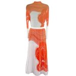Watercolor Pleated Skirt and Textured Shirt Set Sz Small Orange White Photo 1