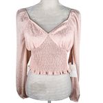 Leith  Blouse Crop Top Smocked Pink Smoke M New Photo 2
