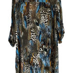 Indigo Rose Women's 2X Bold Abstract Feather Print Button Down Shirt Dress Tunic Brown Photo 0