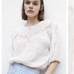 ZARA NWT  Women Off White Textured Tie Eyelet 3/4 Sleeve Slight Cropped Top Sz M Photo 0