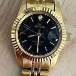 Waltham Ladies Watch Vintage Gold Tone Bracelet Black Dial Diamond Date Window Photo 0