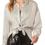 Adrienne Landau  Stripe Satiny Button Down Shirt(Size Medium) Photo 0