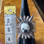 White Buffalo Turquoise Sterling Silver Feather Ring Size 7 Black Photo 5