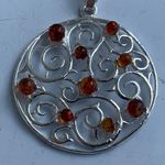 Sterling Silver Multi-Stone Baltic Amber Swirl Design Round Pendant Photo 5