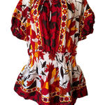 Ashley Stewart Ashley‎ Stewart 2X Tunic Top Red Floral Tie Neck Short Sleeve Blouse Fall Boho Photo 0