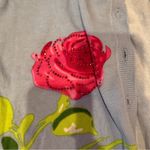 Quacker factory‎ women’s floral rhinestone sparkle cardigan blue pink large Photo 2