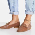 ASOS Faux Leather Tan Brown Chain Loafers Size 8 Photo 1