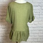 Blu Pepper  Olive Green Button Front Peplum Top Women's L Photo 2