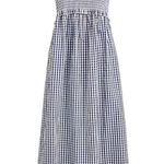 J.Crew Smocked Cotton Poplin Dress in Gingham Navy and White Size 2 Photo 0