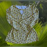 Nine West  Women’s Slit Neck Long Sleeve Top yellow black white floral S Photo 2