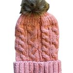 Chunky Knitted Beanie Hat Cap Pink Silver Metallic Thread Pomp Pom NWT Photo 3