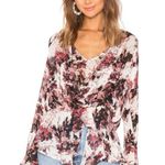 IRO  Red Black Floral Bell Sleeve V-Neck Viscose Blouse Size 44 / Large 12 Photo 12