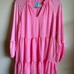 CeCe NWT  Clip Dot Ruffle Long Sleeve Shift Dress in Pink Begonia Photo 1