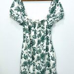 Abercrombie & Fitch Size Large Smocked Milkmaid Linen Blend Green White Dress Photo 1