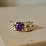 Floral Setting Round Purple Clear Marquise Ring “Maven” Engagement Promise Elegant Jewelry Photo 0