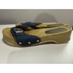 Route 66  Blue Denim Slip On Wooden Sandals Size 8 Chunky Boho‎ Y2K Photo 7