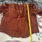Levi's Size XL Rust Brown Satin Plaid Vneck top Long Sleeve Blouse Photo 6