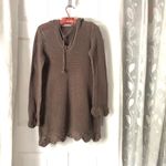 Athleta  Crochet Knit v-neck hoodie Sweater embroidered trim 100% cotton size M Photo 2