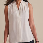 Soft Surroundings NWT  Akira Ivory Pearl Sleeveless Shell V Neck Tank Top Photo 0