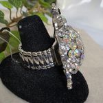 Vintage Statement Silver Beetle Bug Ring with AB Stones Photo 2