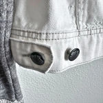 Free People  | Knit Hooded Denim Jean Jacket White Gray Mixed Distressed | Small Photo 6