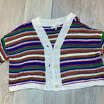 NWT knit striped crocheted‎ Colorful fall cropped sweater cardigan size medium Photo 0