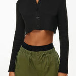 Aritzia  TNA Waffle West Longsleeve Black Top Small Photo 0