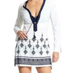 Athleta White Navy Blue Embroidered Desert Diamond Kimssa Tunic Dress Photo 0