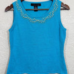 Vintage 90s Silk Blend Tank Top XL Venue Nylon Crop Beaded Luxury Beach Resort Blue Photo 0