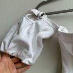 Lovers + Friends  Puff Sleeve Snap Button Front Crop Top White Denim Top Size XS Photo 2